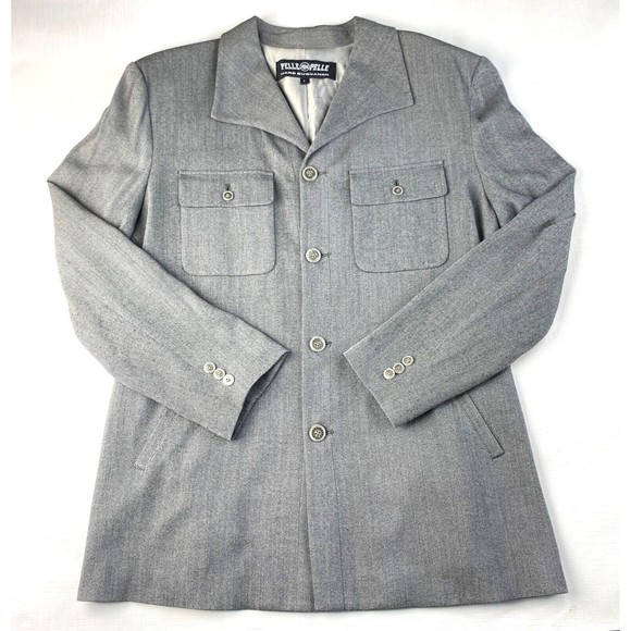 Vintage PELLE PELLE Gray "SAMPLE" BLAZER JACKET! Y2K 4 Button Long Urban Sz L - Picture 1 of 16